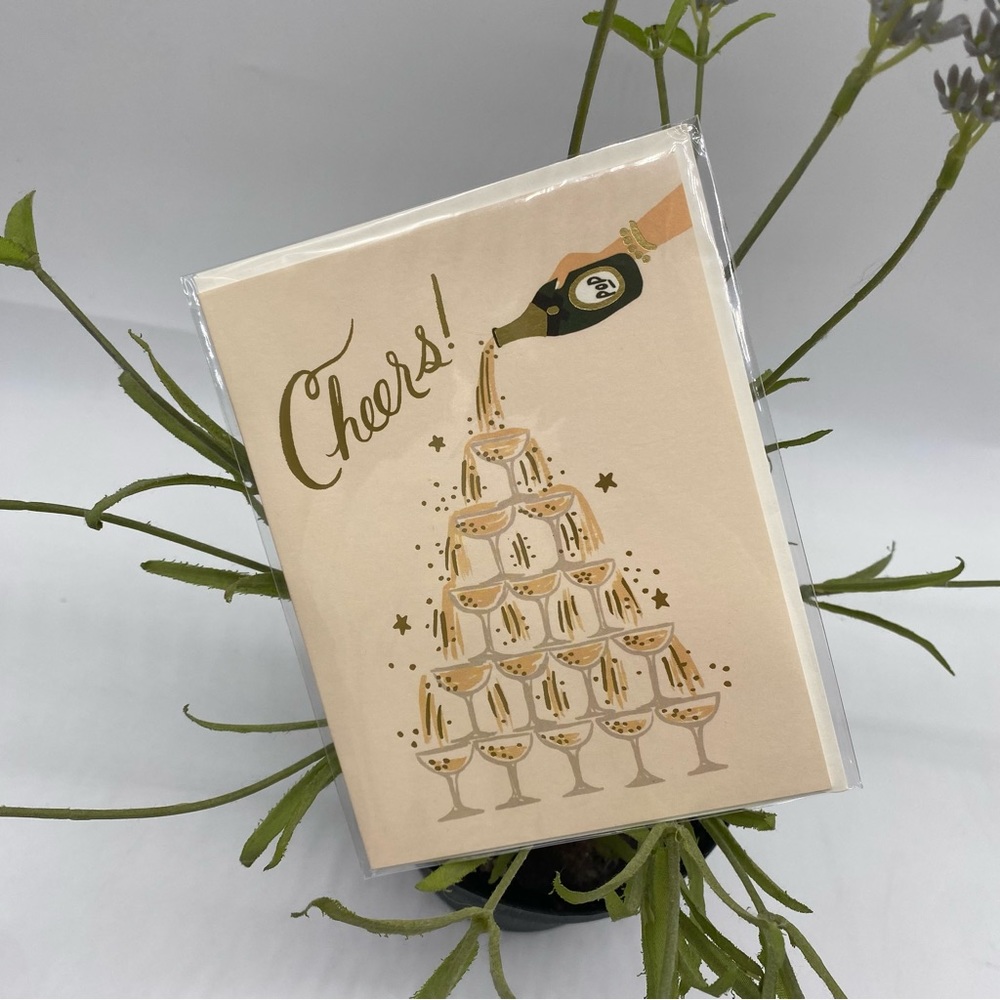 Rifle Paper Co blank card and matching envelope Cheers champagne tower